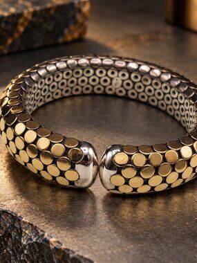 John Hardy Vintage Wide Gold & Silver Dot Collection Cuff Size Small